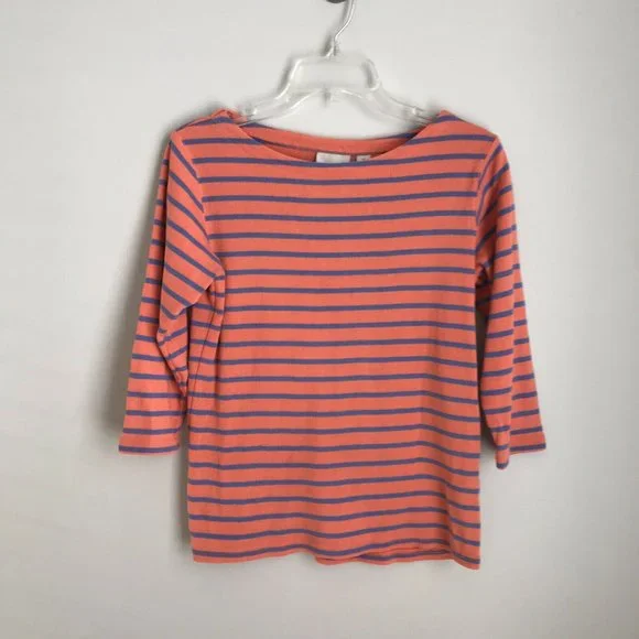 LL Bean Orange Blue Striped 3/4 Sleeve Sweater - Picture 1 of 5